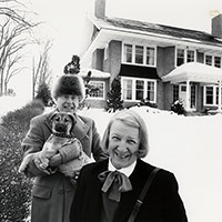 Alex and Rhoda Colville, with Min, outside their home in Wolfville, Nova Scotia