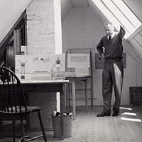 Alex Colville in the attic studio of his Sackville home